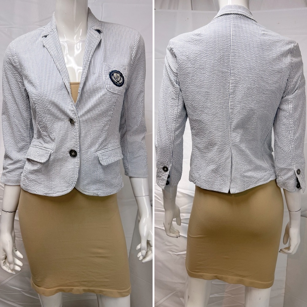 Abercrombie & Fitch S Cotton Blue White Seersucker Stripe Sorority Blazer Jacket